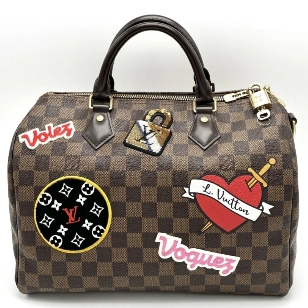 Authentic Louis Vuitton Limited Edition Damier Ebene Patches Speedy Bandouliere - Picture 2 of 9